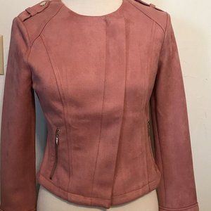 White House Black Market Pink Faux Suede Moto Jacket Cropped NWOT